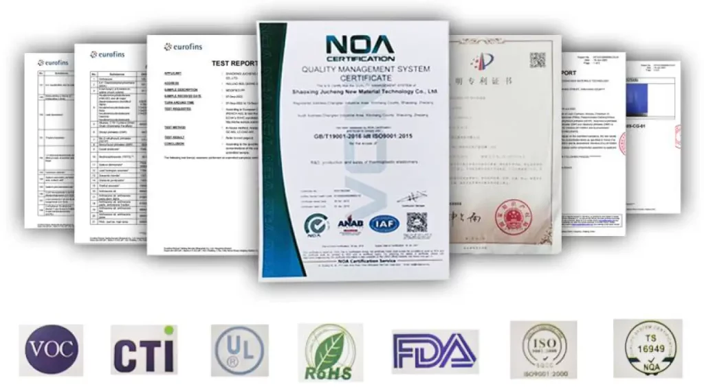 cetificate of our tpe materials
