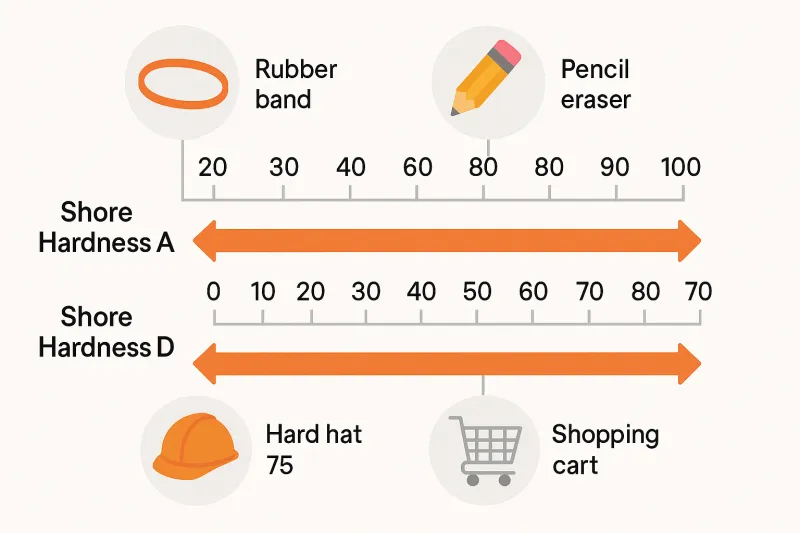 A diagram illustrating the Shore Hardness A and D scales with examples