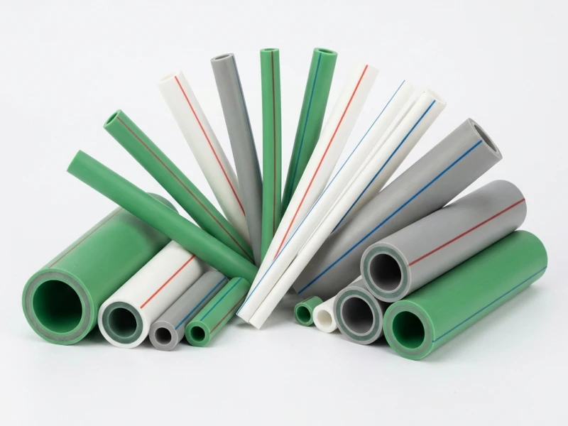 PPR pipe samples for a PPR pipe extrusion machine—single-layer PP-R pipes and PP-RGFPP-R glass-fiber reinforced pipes
