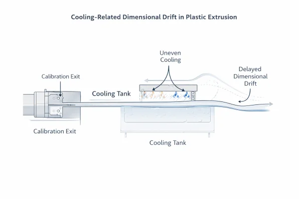 Dérive dimensionnelle liée au refroidissement dans l'extrusion causée par un refroidissement inégal après étalonnage