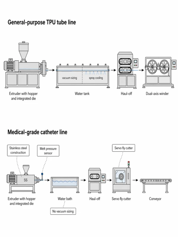 General-purpose TPU tube extrusion line vs medical-grade catheter extrusion line comparison