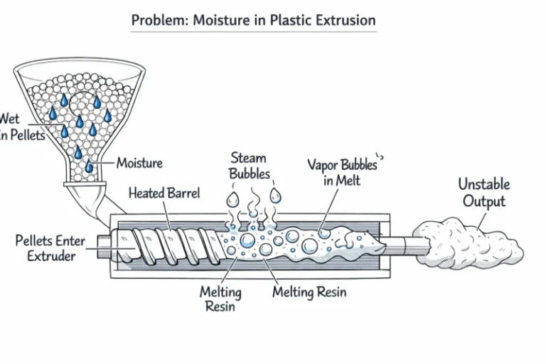 moisture causing instability during resin drying in plastic extrusion